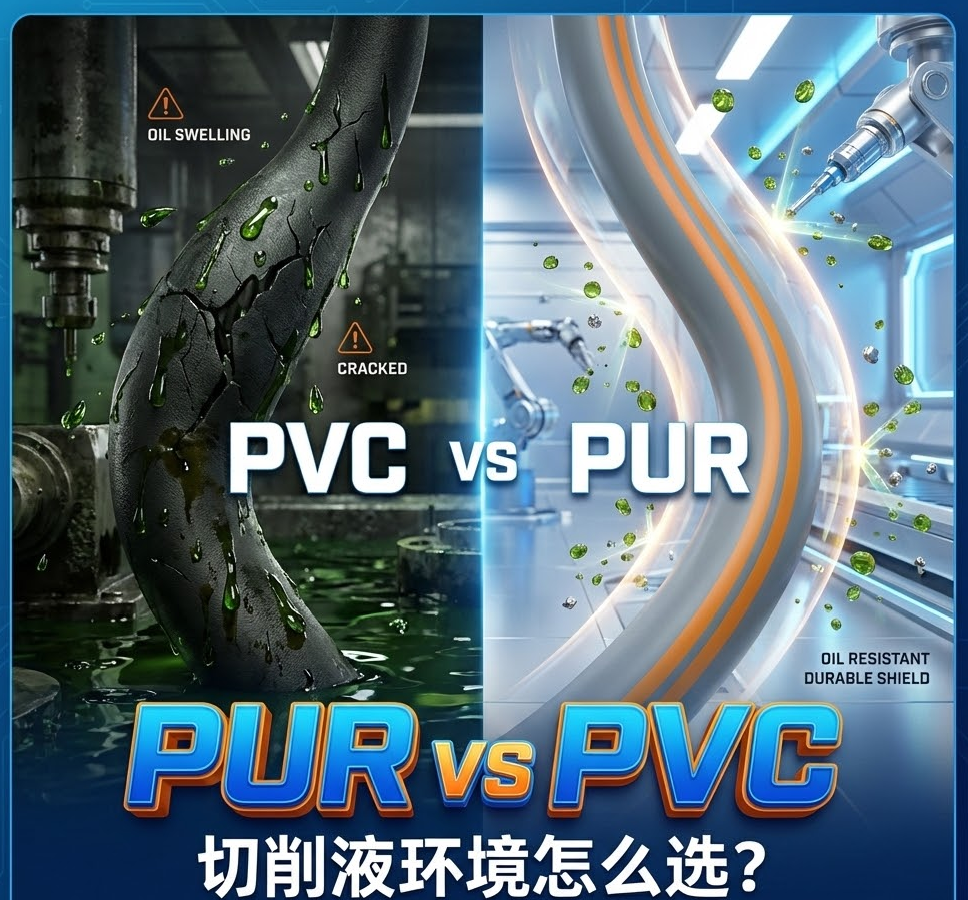 PUR vs PVC：机床切削液环境下，你的拖链电缆选对护套了吗？